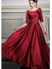 Beaded Burgundy Satin V Back Fabulous Evening Dress